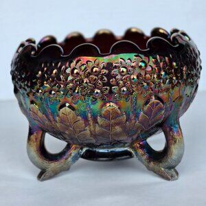 Fenton amethyst carnival orange tree orange blossom footed bowl